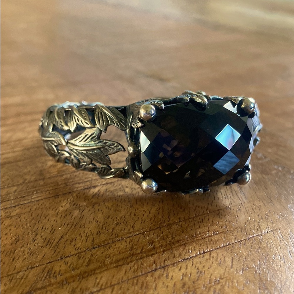 Hilary Joy Sterling Silver & Smoky Quartz Cuff with Leaf Design